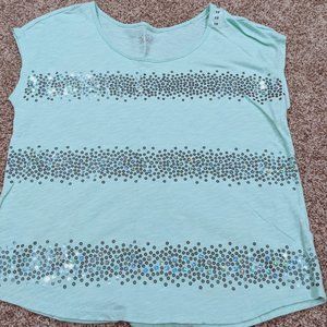 Justice Seafoam Green Top with Sequins; Size 20